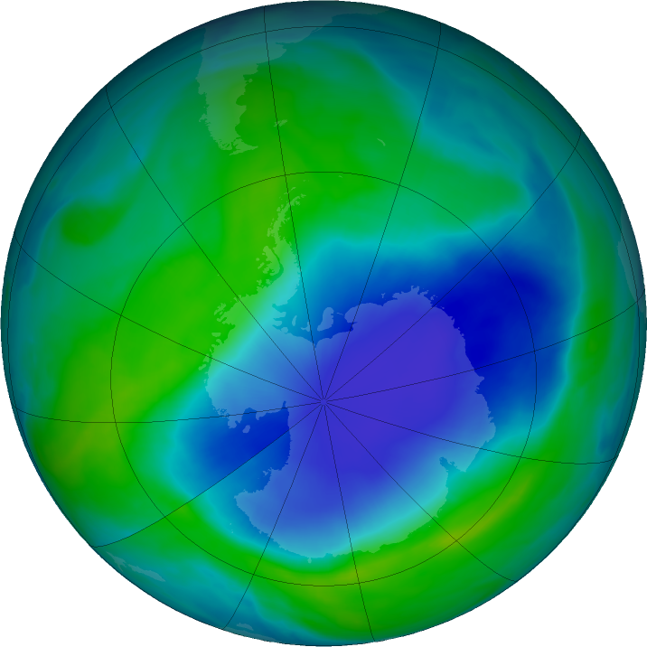 Antarctic ozone map for 14 December 2020